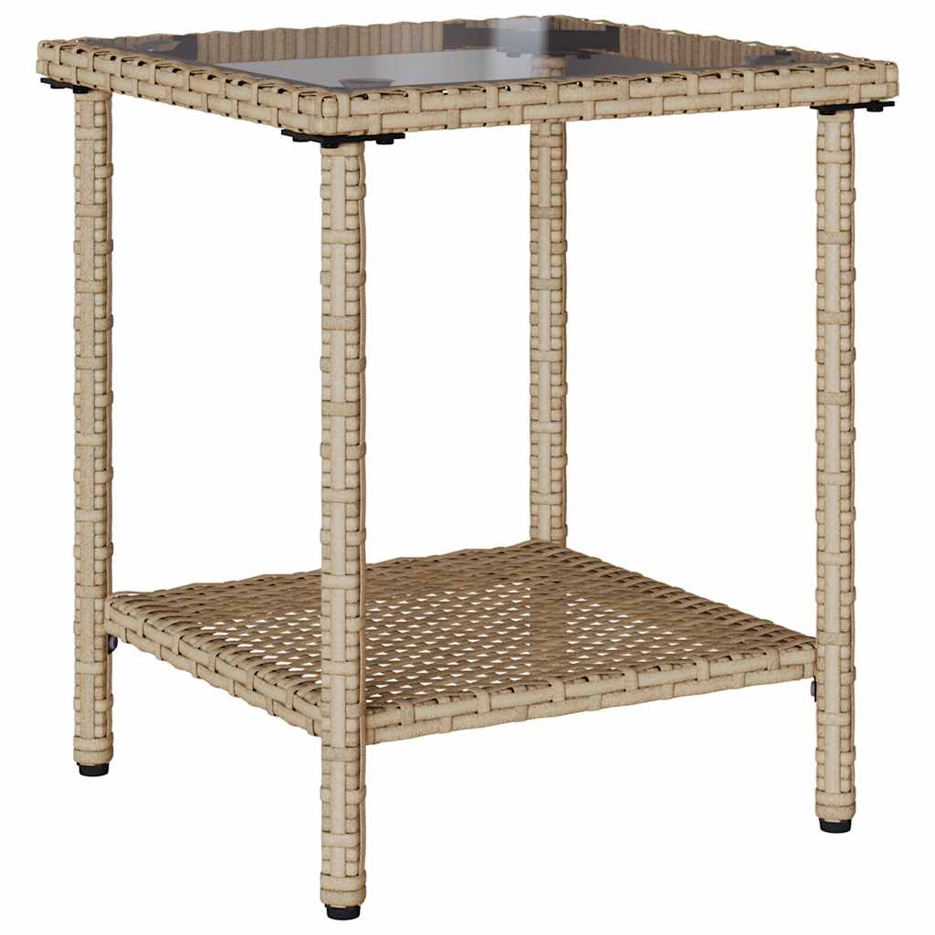 Tuinbank met tafel en kussens L-vormig beige poly rattan