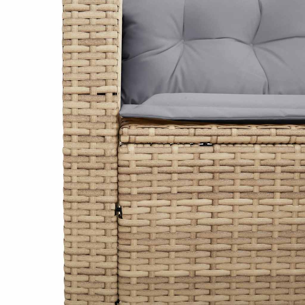 Tuinbank met tafel en kussens L-vormig beige poly rattan