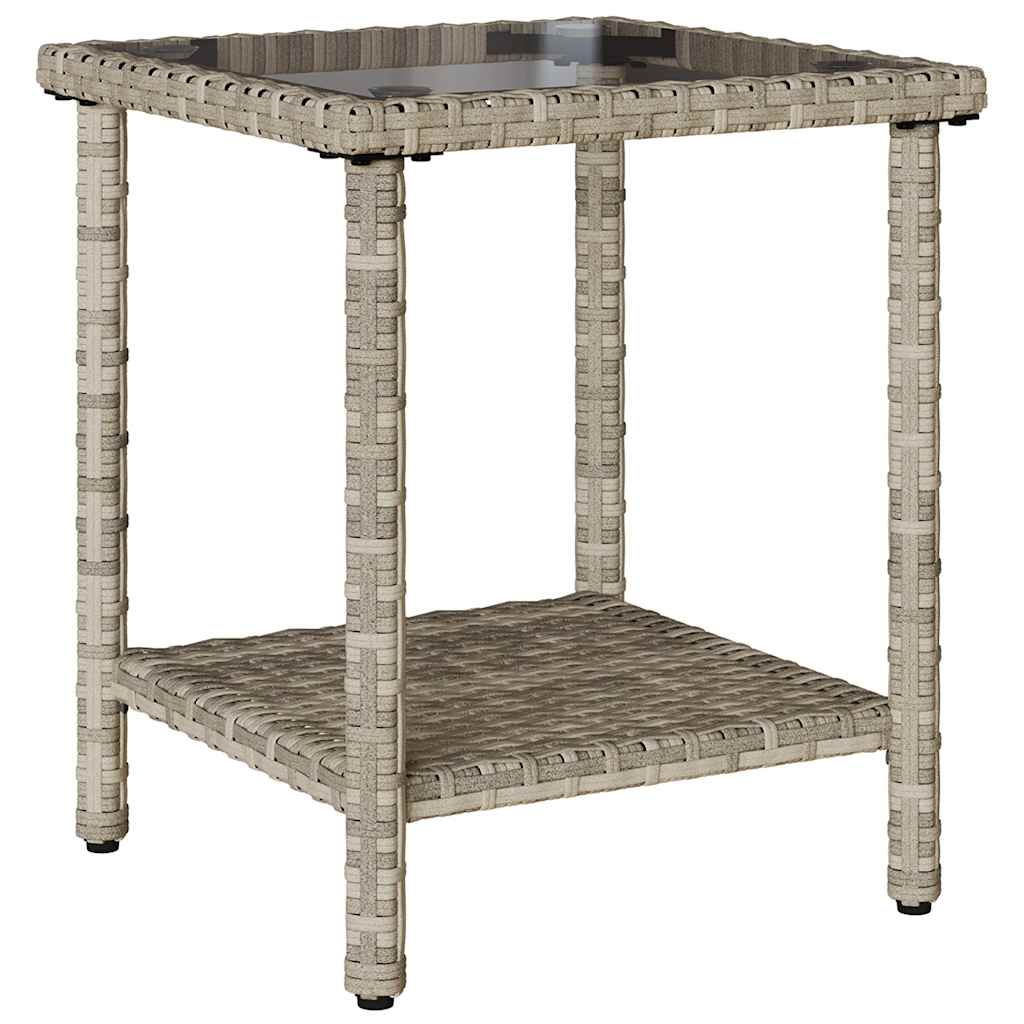 Tuinbank met tafel en kussens L-vormig poly rattan lichtgrijs
