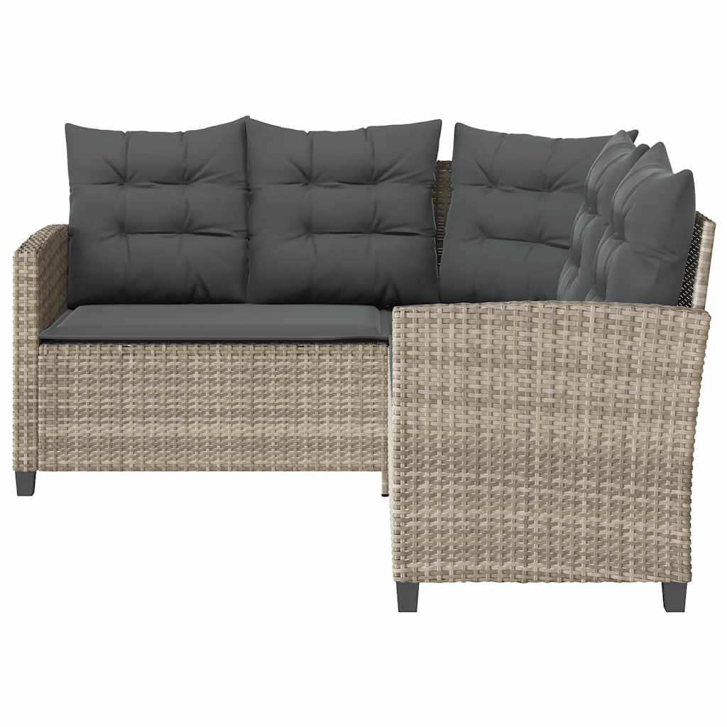 Tuinbank met tafel en kussens L-vormig poly rattan lichtgrijs