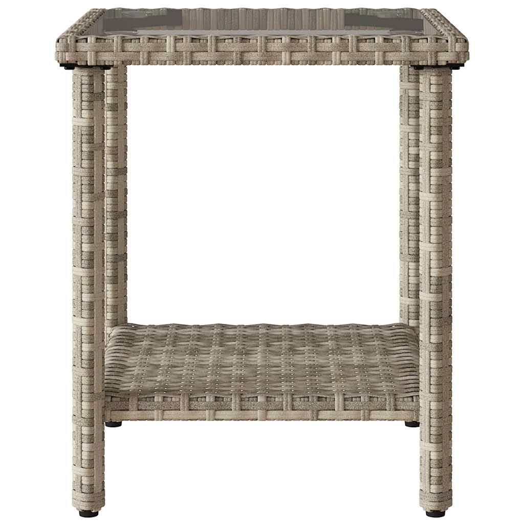 Tuinbank met tafel en kussens L-vormig poly rattan lichtgrijs