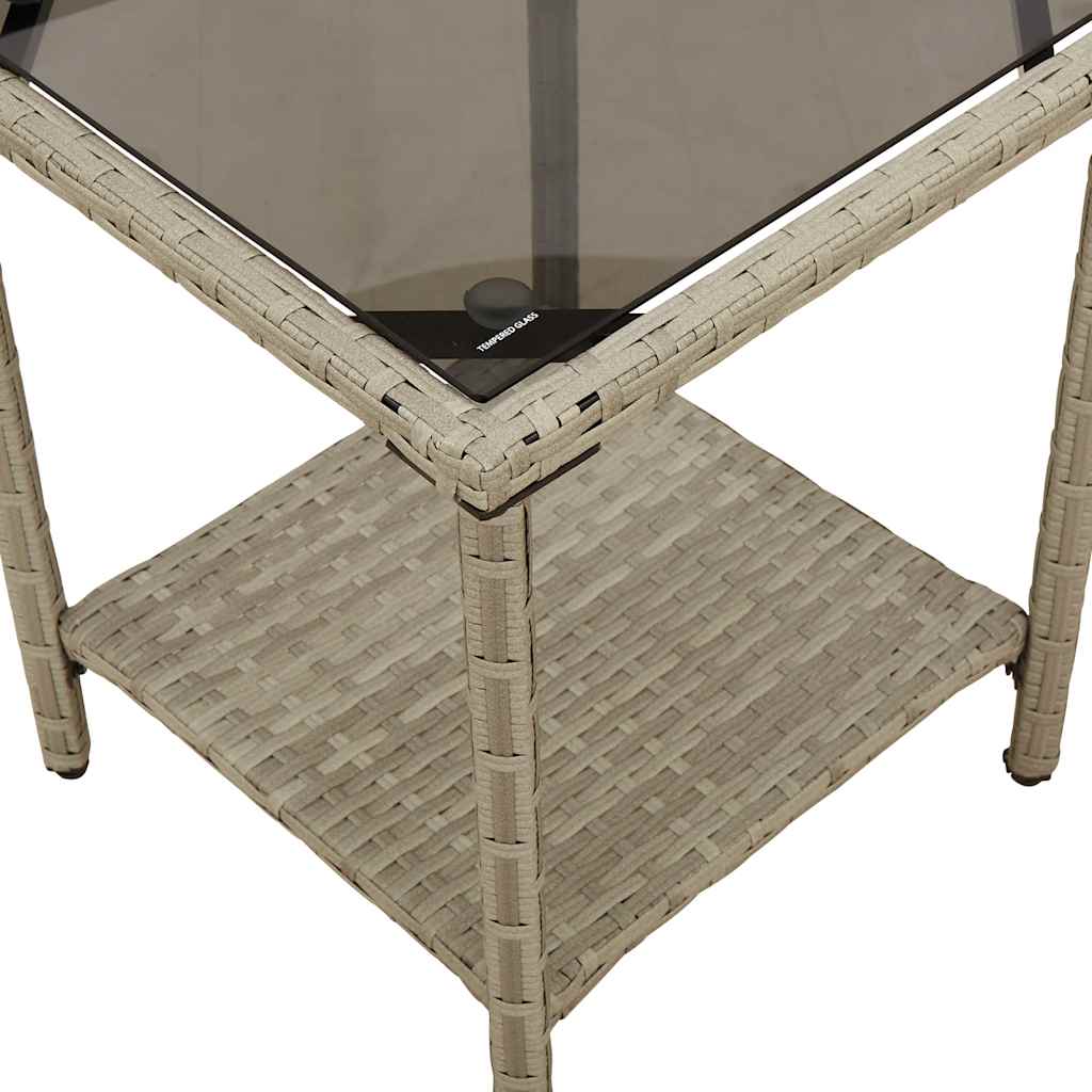 Tuinbank met tafel en kussens L-vormig poly rattan lichtgrijs