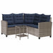Tuinbank met tafel en kussens L-vormig poly rattan grijs