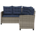 Tuinbank met tafel en kussens L-vormig poly rattan grijs