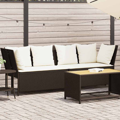 Tuinbank met kussens poly rattan bruin