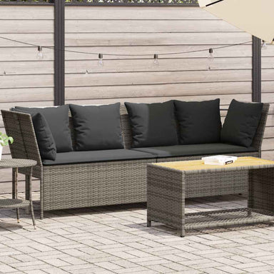 Tuinbank met kussens poly rattan grijs
