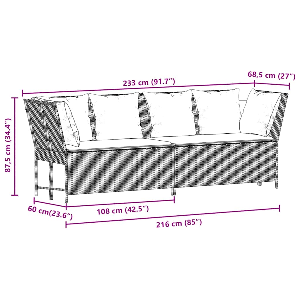Tuinbank met kussens poly rattan beige
