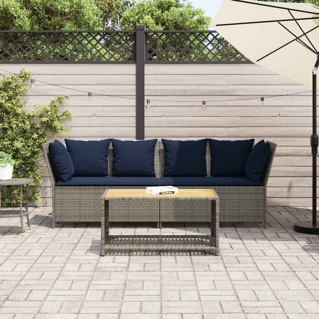Tuinbank met kussens poly rattan grijs