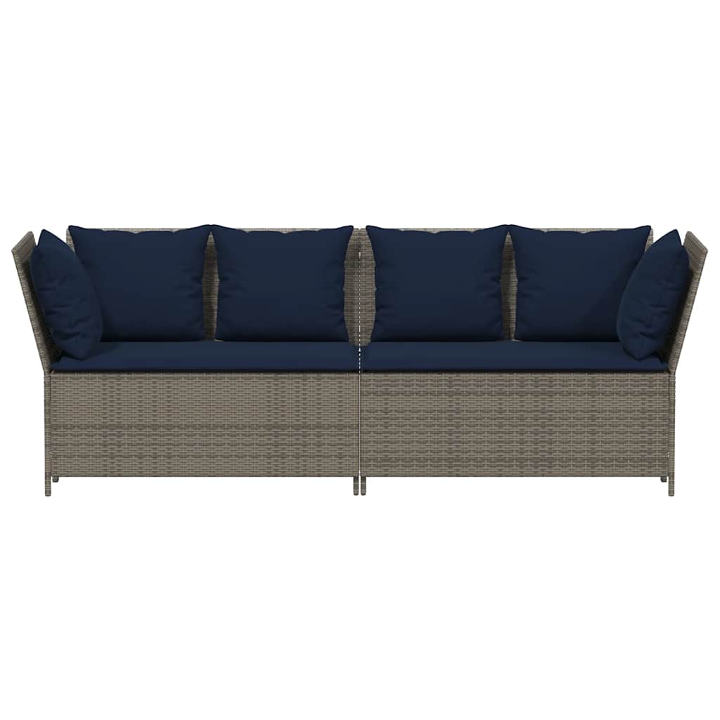 Tuinbank met kussens poly rattan grijs