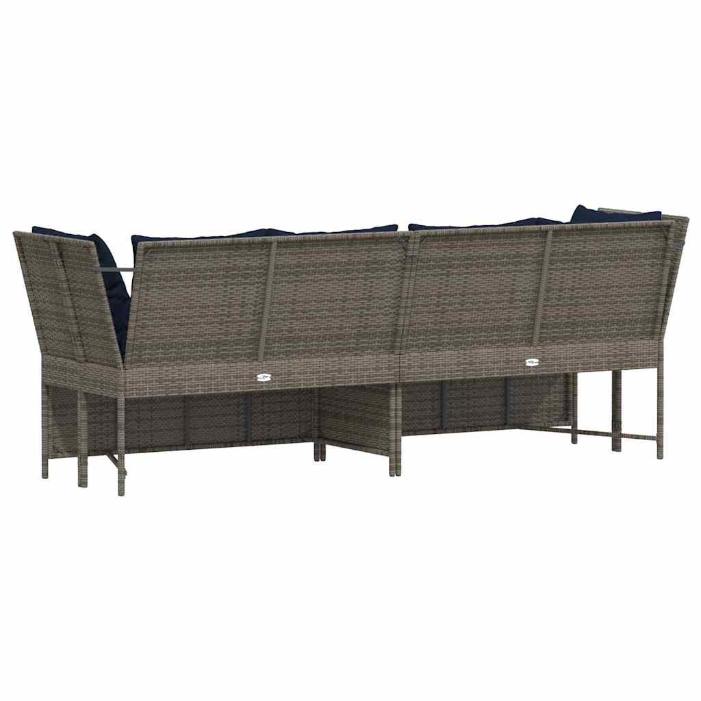 Tuinbank met kussens poly rattan grijs