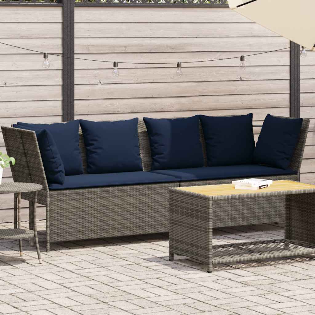 Tuinbank met kussens poly rattan grijs
