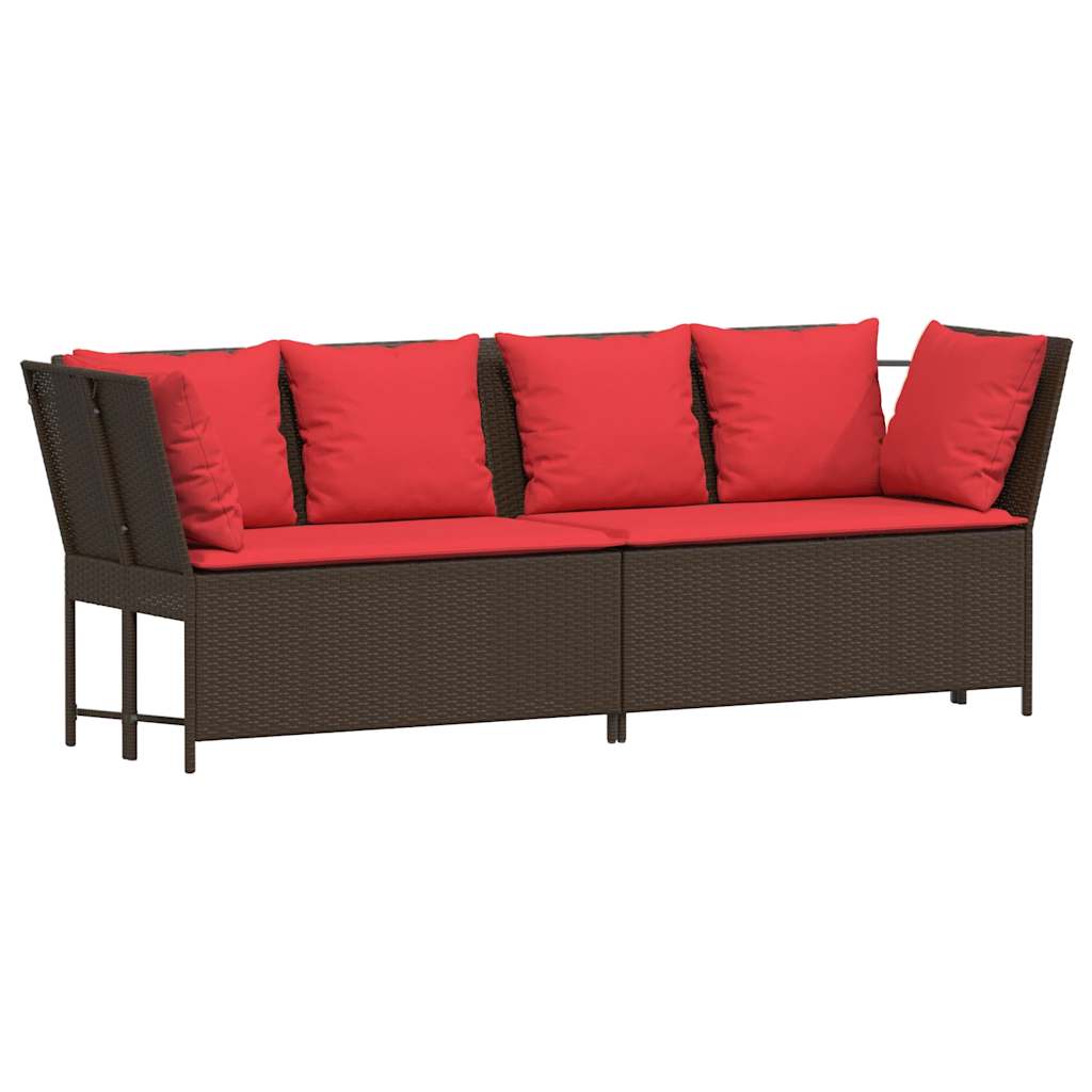 Tuinbank met kussens poly rattan bruin