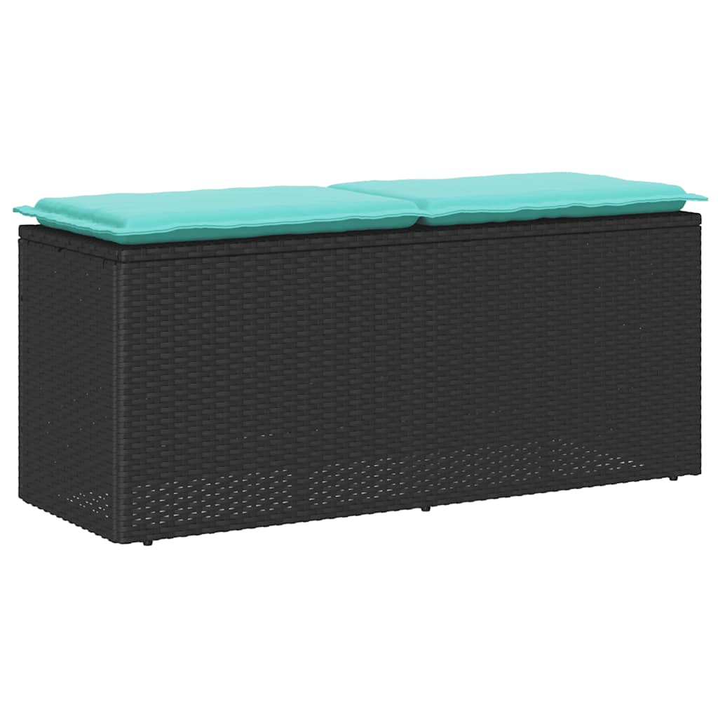 Tuinbank met kussen 110x40x44 cm poly rattan zwart