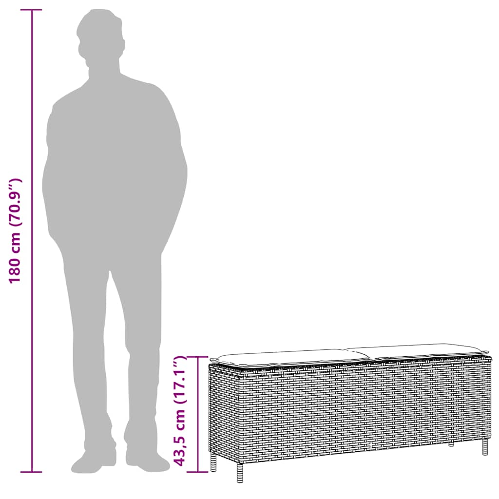 Tuinbank met kussen 110x30x40,5 cm poly rattan beige
