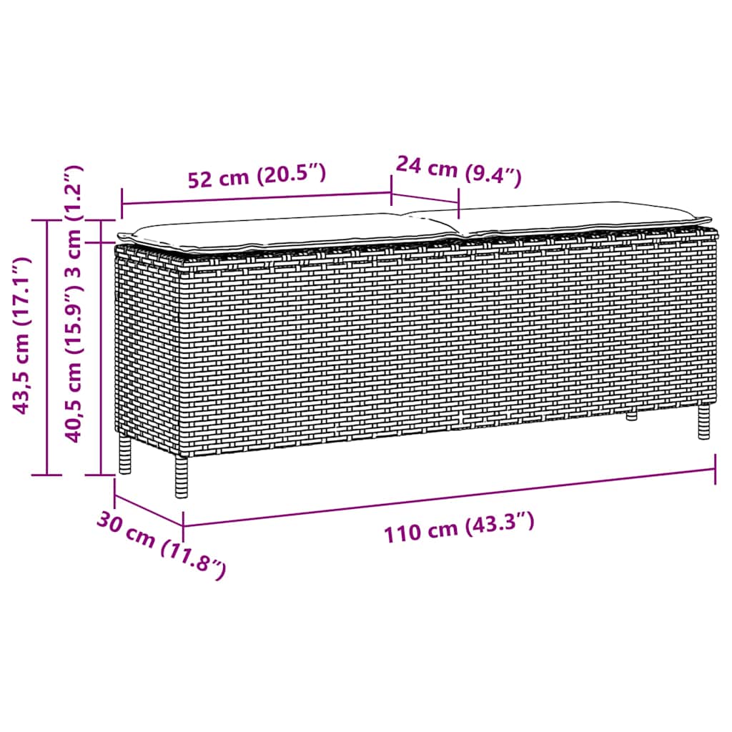 Tuinbank met kussen 110x30x40,5 cm poly rattan beige