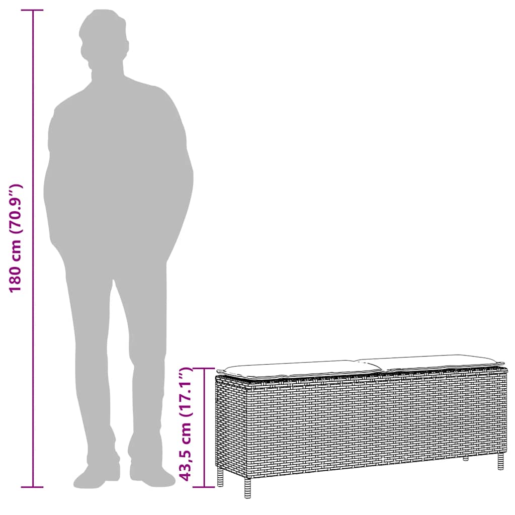 Tuinbank met kussen 110x30x40,5 cm poly rattan lichtgrijs