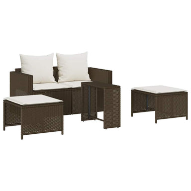 5-delige Tuinbankstel met kussens stapelbaar poly rattan bruin