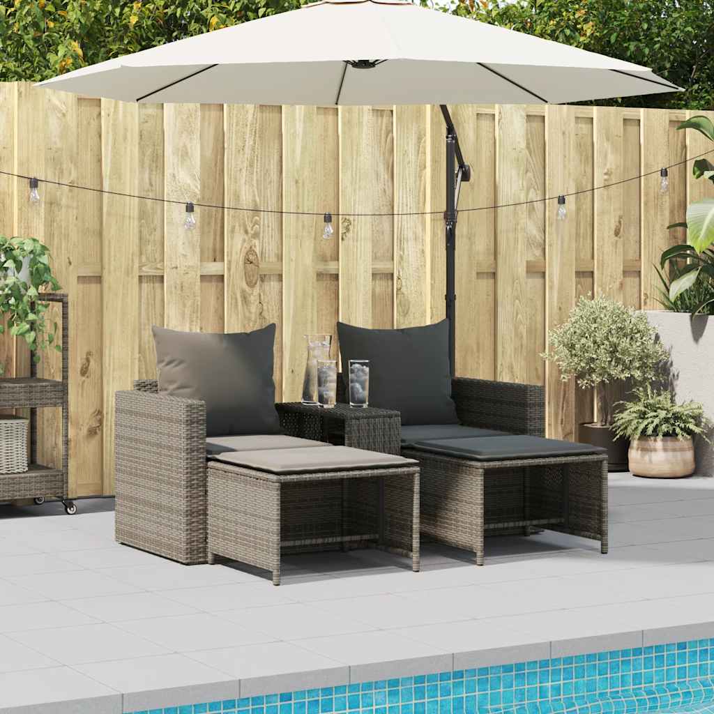 5-delige Tuinbankstel met kussens stapelbaar poly rattan grijs