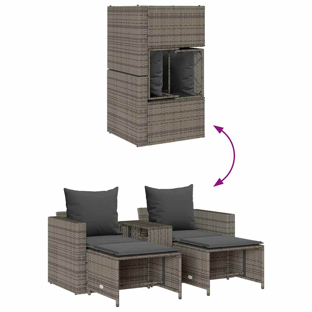 5-delige Tuinbankstel met kussens stapelbaar poly rattan grijs