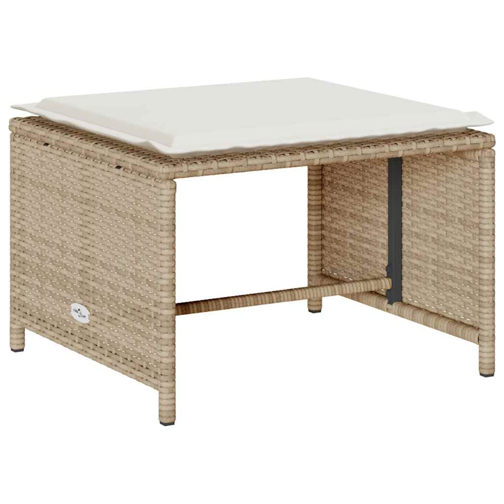 5-delige Tuinbankstel met kussens stapelbaar beige poly rattan