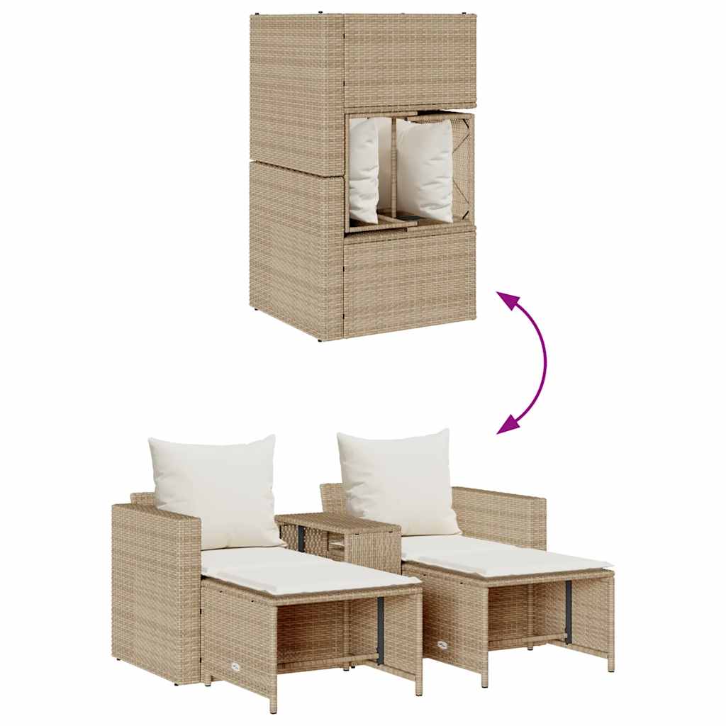 5-delige Tuinbankstel met kussens stapelbaar beige poly rattan