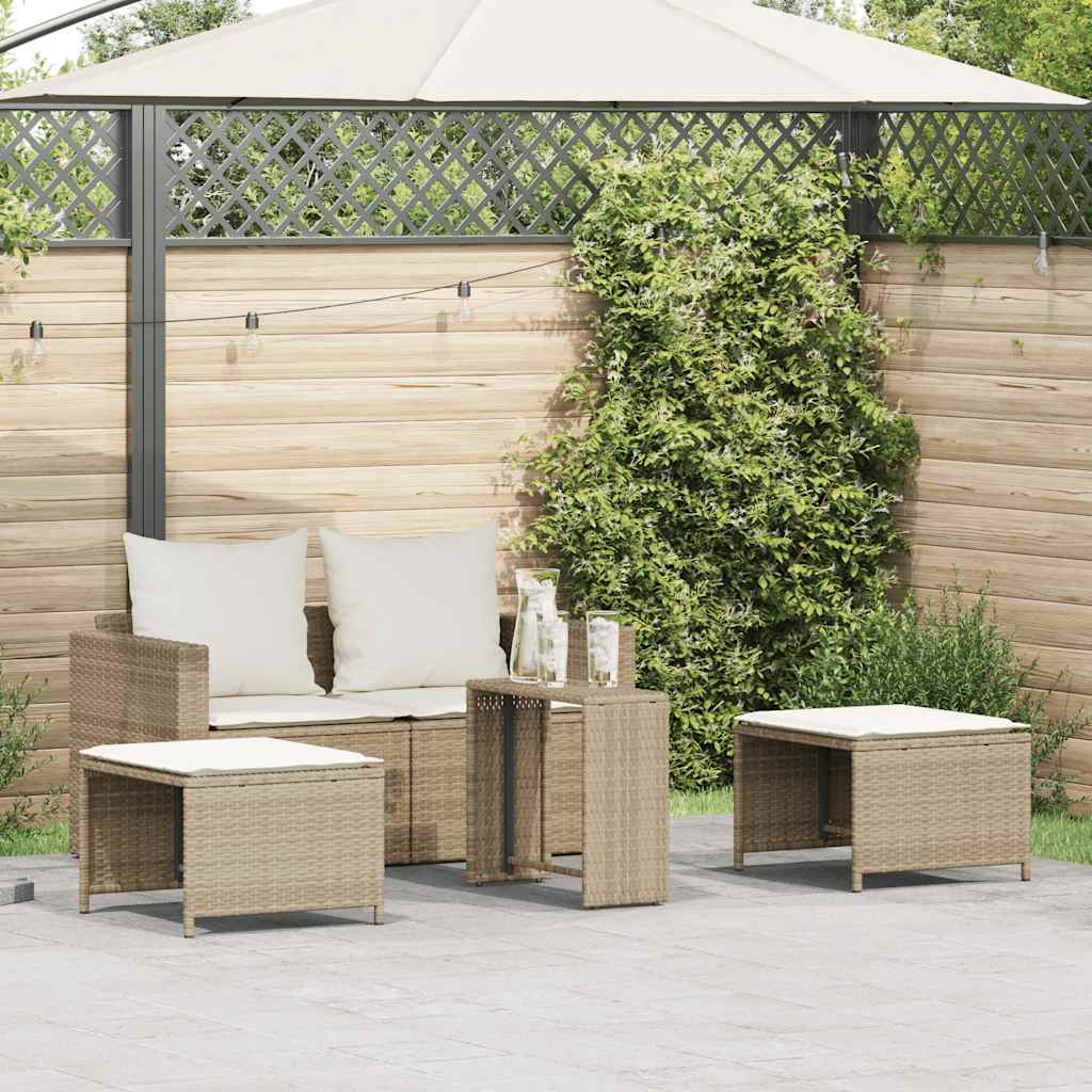 5-delige Tuinbankstel met kussens stapelbaar beige poly rattan