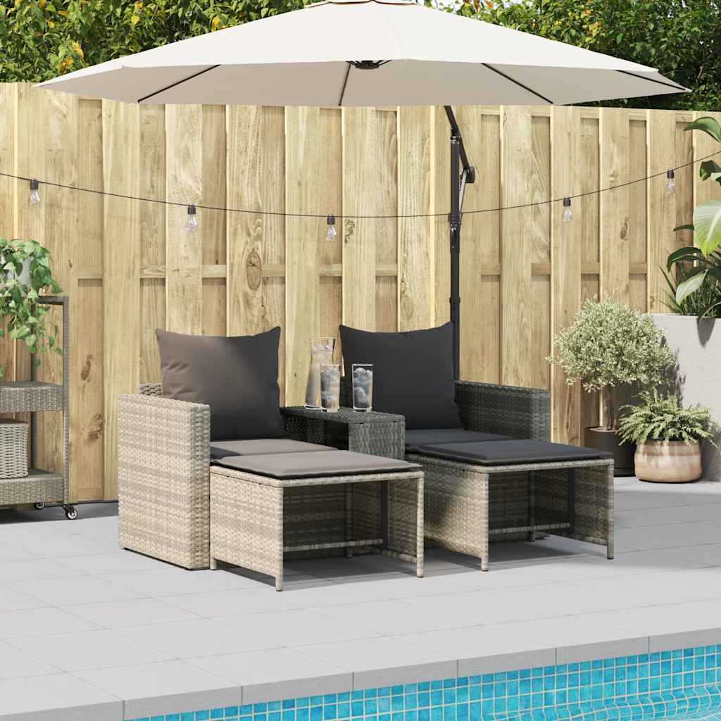 5-delige Tuinbankstel kussens stapelbaar poly rattan lichtgrijs
