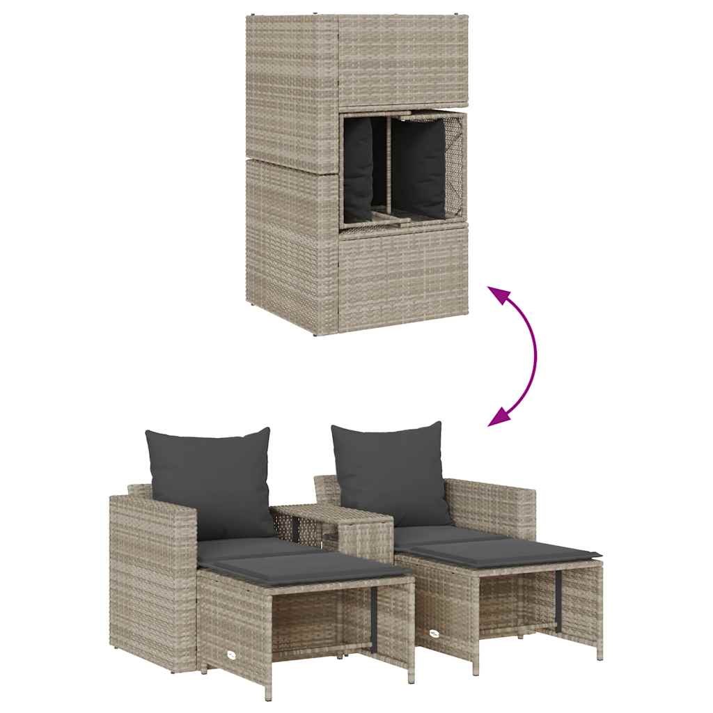 5-delige Tuinbankstel kussens stapelbaar poly rattan lichtgrijs