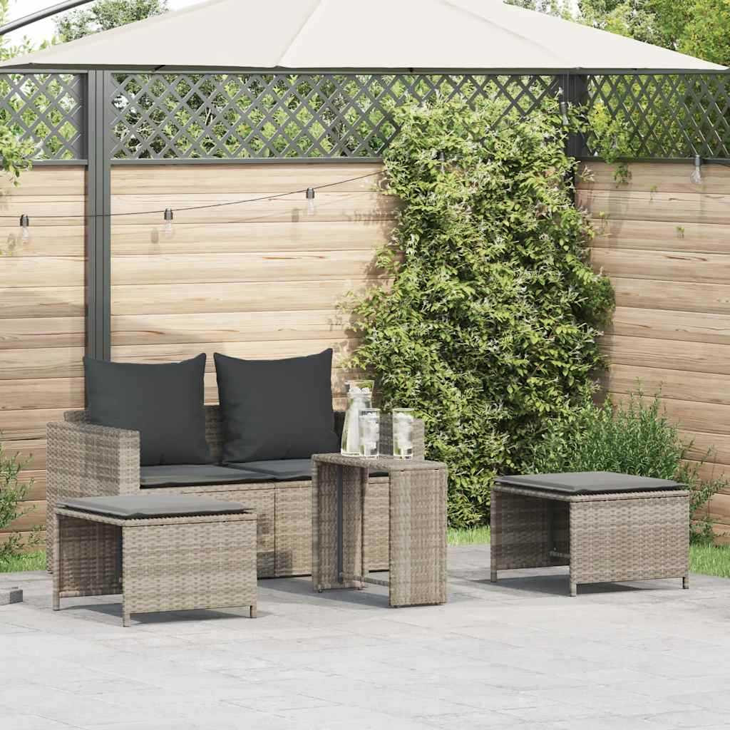 5-delige Tuinbankstel kussens stapelbaar poly rattan lichtgrijs