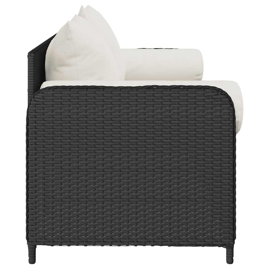 Tuinbank 3-zits met kussens poly rattan zwart