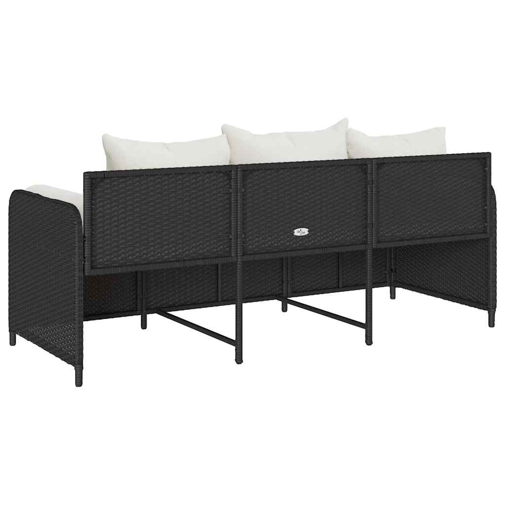 Tuinbank 3-zits met kussens poly rattan zwart
