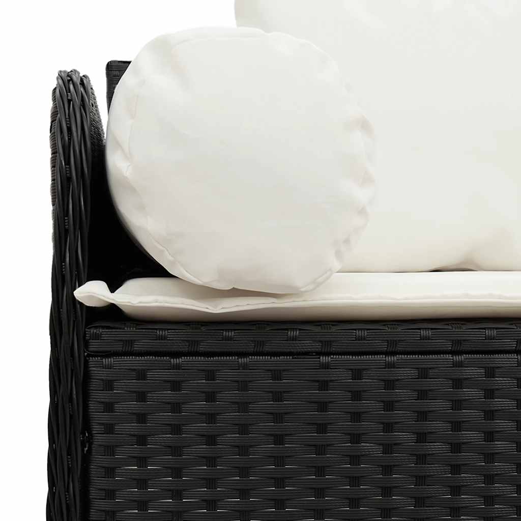 Tuinbank 3-zits met kussens poly rattan zwart
