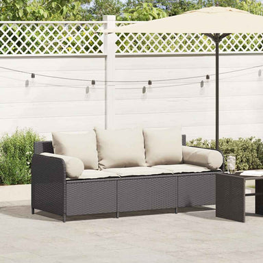 Tuinbank 3-zits met kussens poly rattan zwart