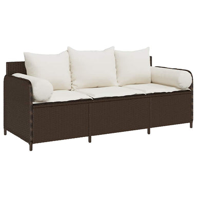 Tuinbank 3-zits met kussens poly rattan bruin