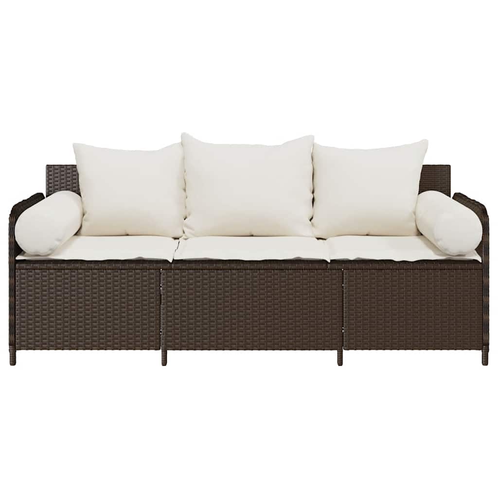 Tuinbank 3-zits met kussens poly rattan bruin
