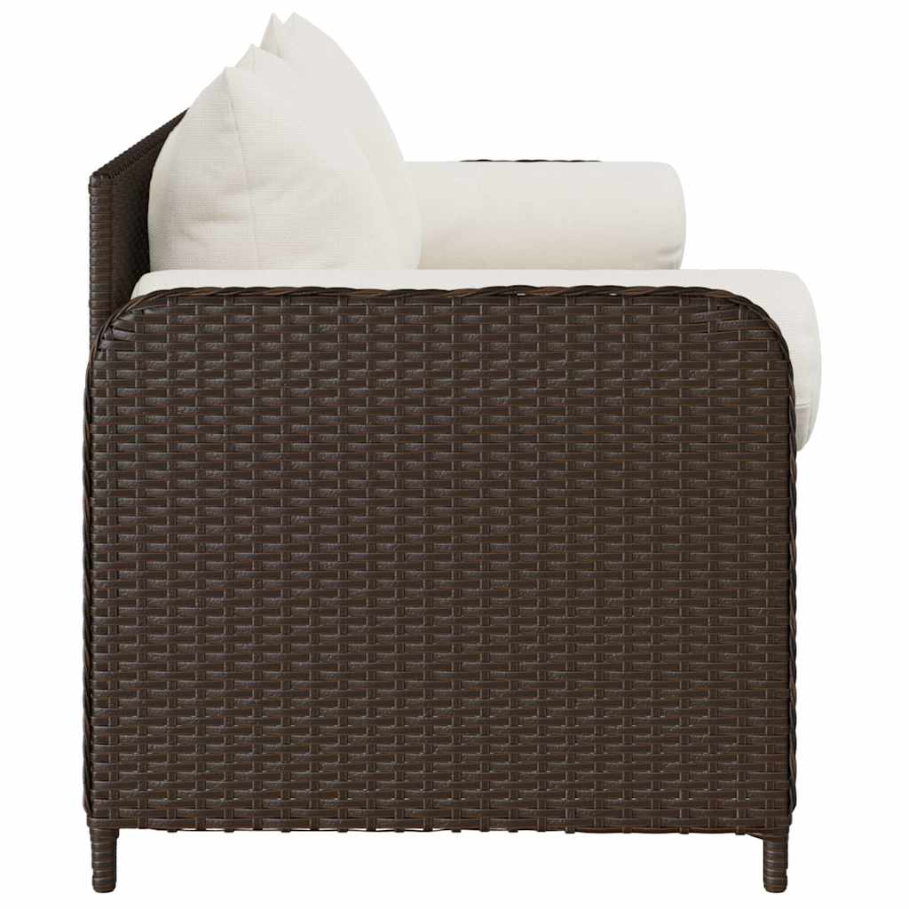 Tuinbank 3-zits met kussens poly rattan bruin