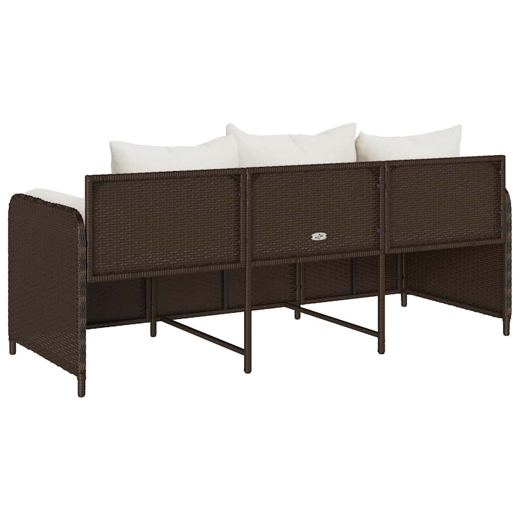 Tuinbank 3-zits met kussens poly rattan bruin