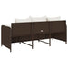 Tuinbank 3-zits met kussens poly rattan bruin
