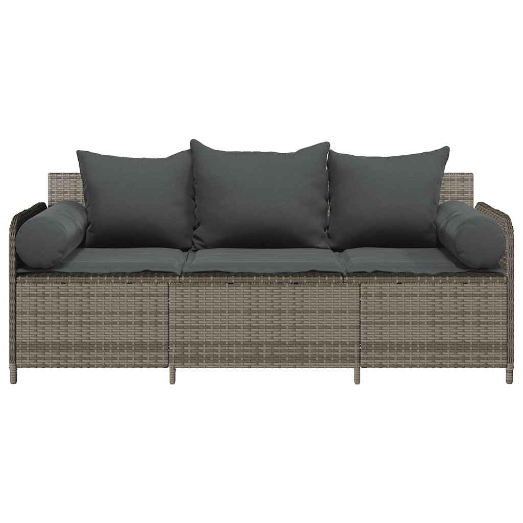 Tuinbank 3-zits met kussens poly rattan grijs