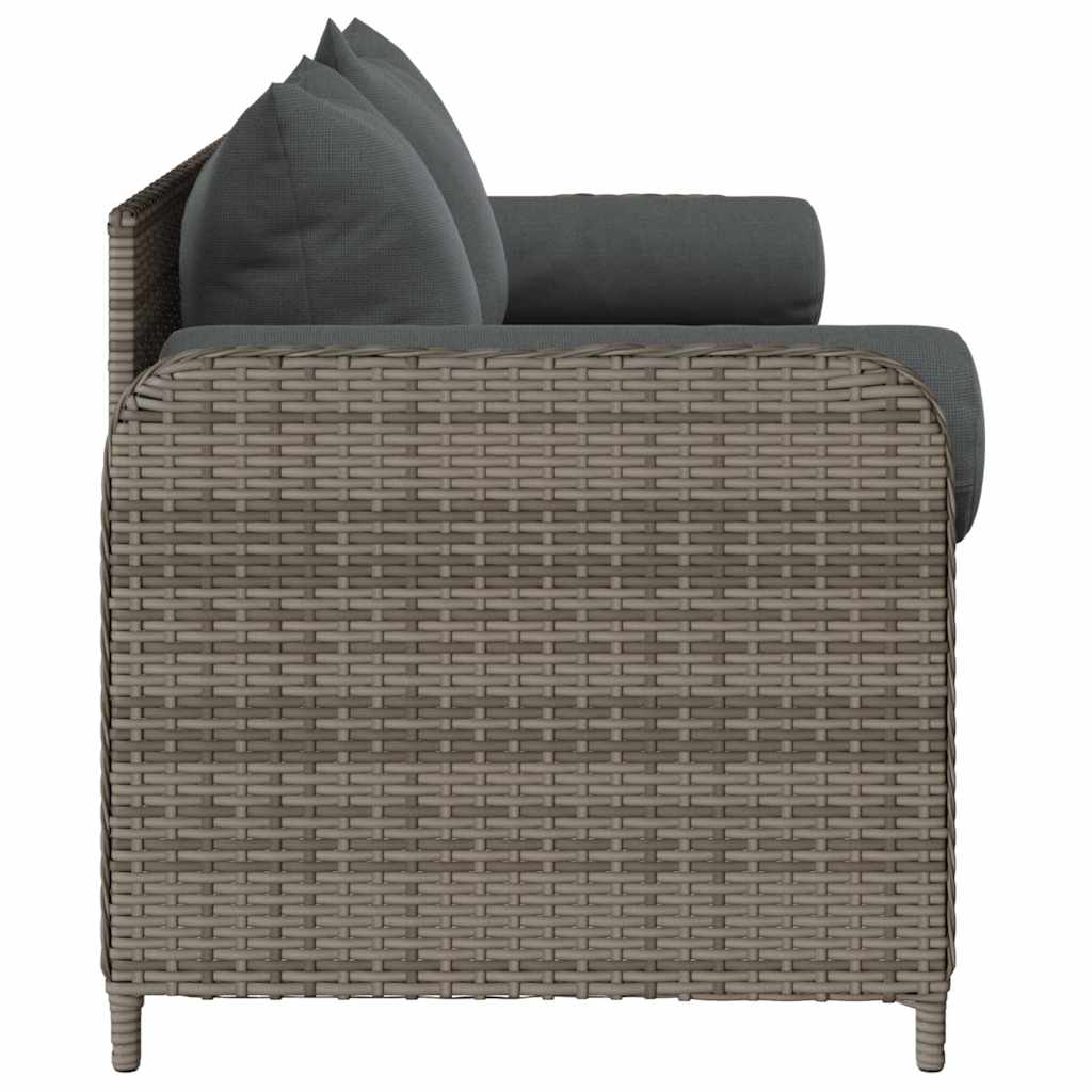 Tuinbank 3-zits met kussens poly rattan grijs