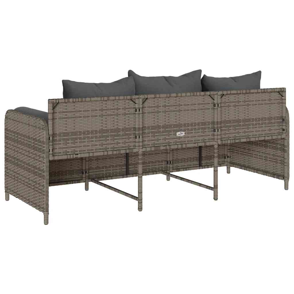 Tuinbank 3-zits met kussens poly rattan grijs