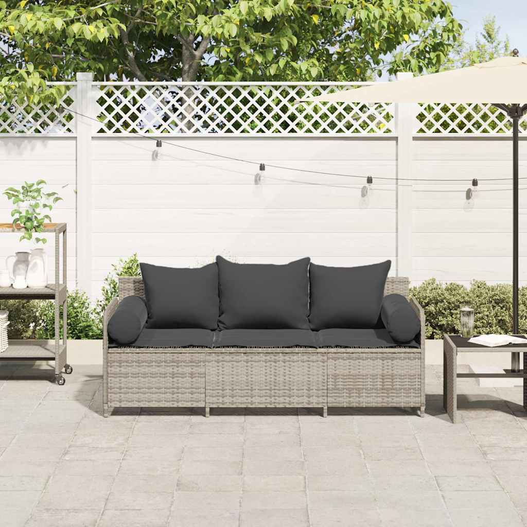Tuinbank 3-zits met kussens poly rattan lichtgrijs