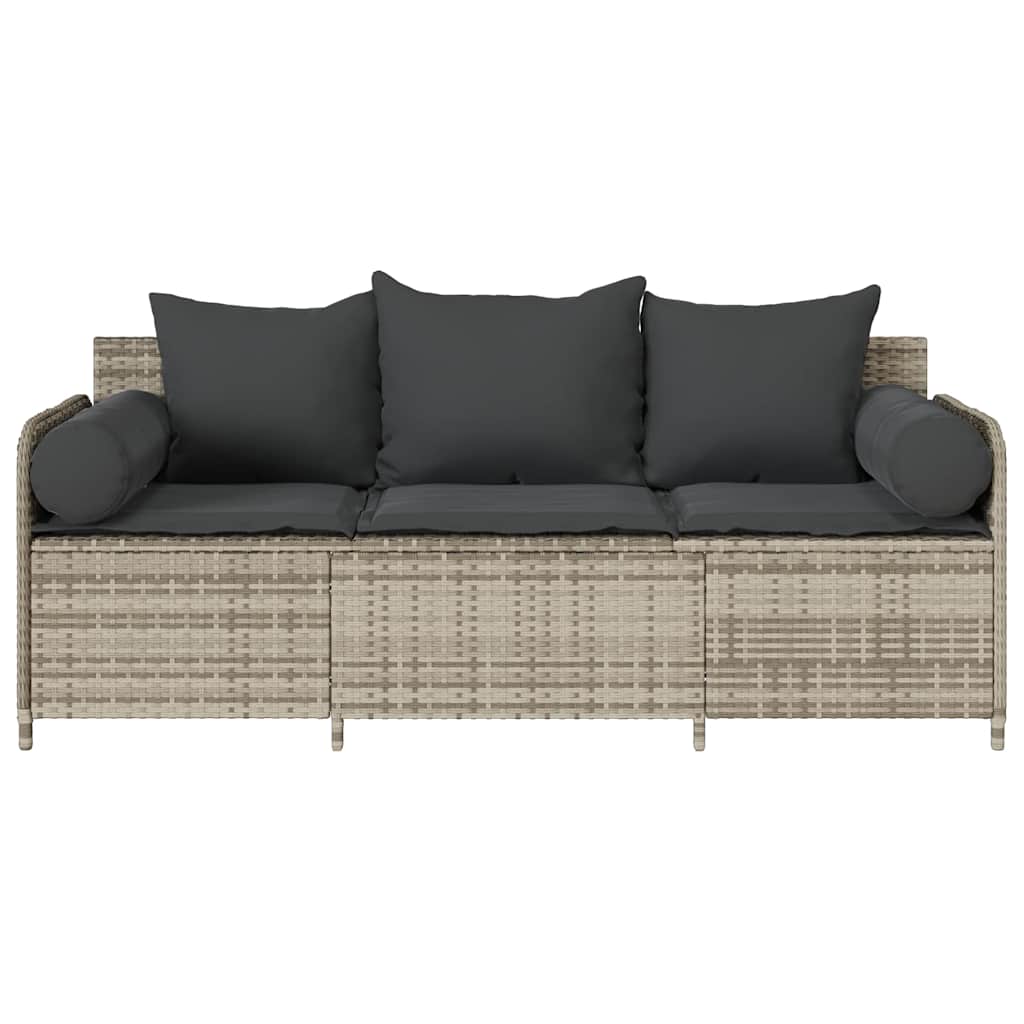 Tuinbank 3-zits met kussens poly rattan lichtgrijs