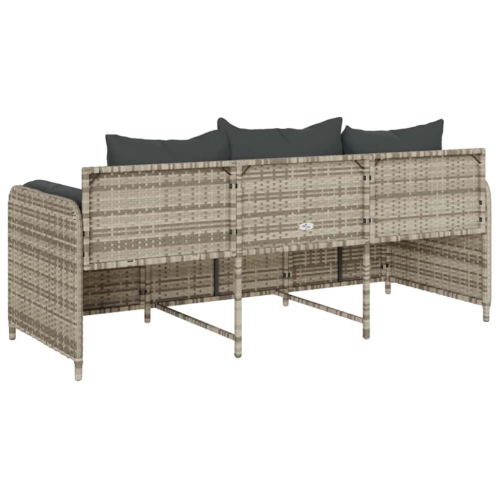 Tuinbank 3-zits met kussens poly rattan lichtgrijs