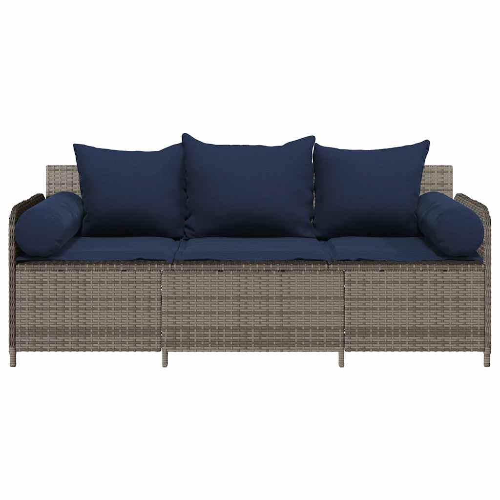 Tuinbank 3-zits met kussens poly rattan grijs