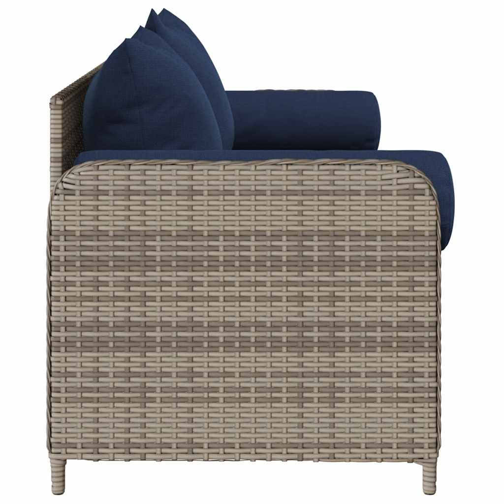 Tuinbank 3-zits met kussens poly rattan grijs