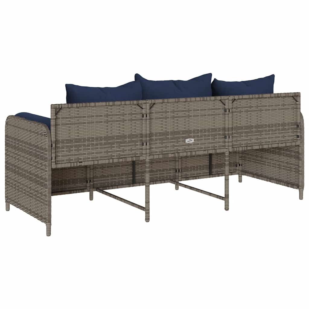 Tuinbank 3-zits met kussens poly rattan grijs