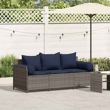 Tuinbank 3-zits met kussens poly rattan grijs