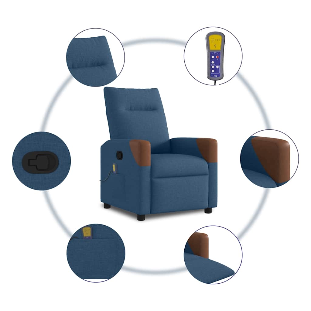 Massagestoel verstelbaar stof blauw