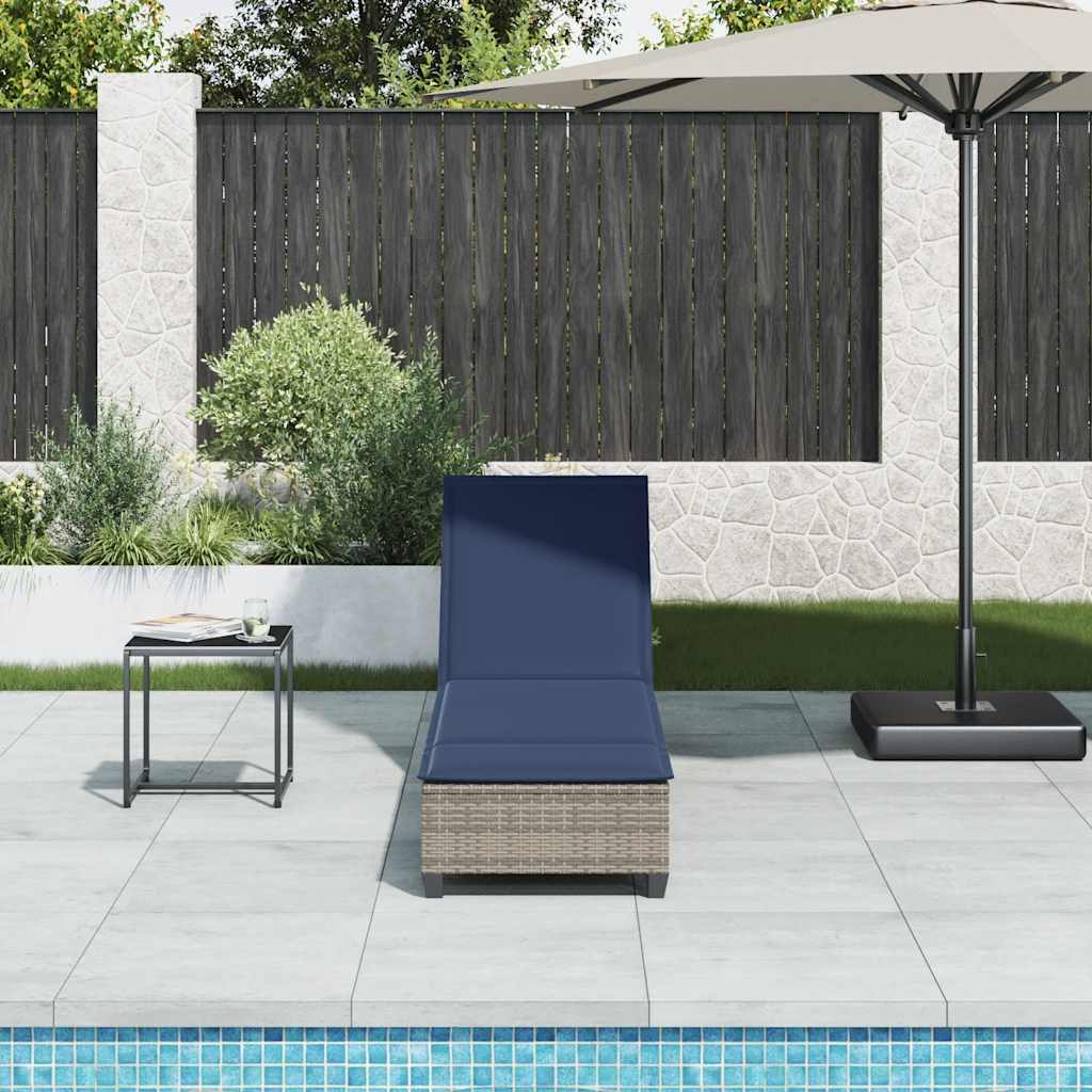 Ligstoel met kussens grijs 55x200x25,5cm polyrotan